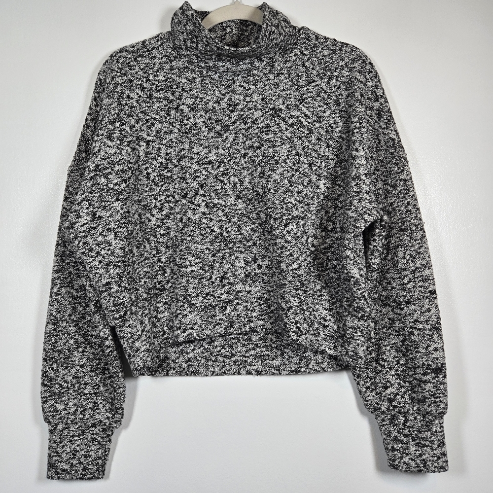 Aerie Offline Black Gray Marled Nubby Mock Neck Oversize Cropped Boxy Sweater XS